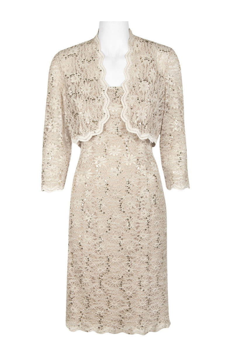 Alex Evenings Square Neck Sleeveless Bodycon Zipper Back Slit Back Embellished Lace Dress with 3-4 Bolero | Available at Curated Brands in Los Angeles Alex Evenings Square Neck Sleeveless Bodycon Zipper Back Slit Back Embellished Lace Dress with 3-4 Bolero | Available at Curated Brands in Los Angeles