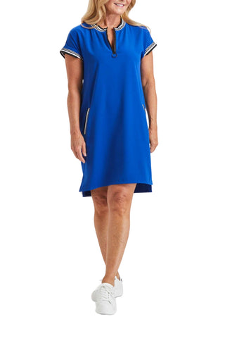 Peace of Cloth Elegant Crepe Zip-Up Dress - Royal_ Front View