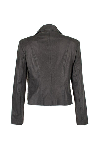 Carre Noir Collared Hook & Eye Long Sleeve Wool Faux Leather Jacket