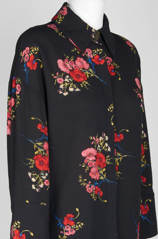 Carre Noir Collared Button Floral Print Long Sleeve Polyester Top