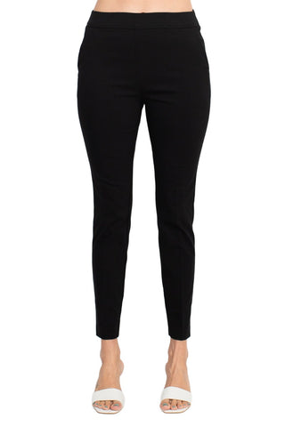 Counterparts Banded Mid Waist Slim Leg Stretch Crepe Pant - Black - Front