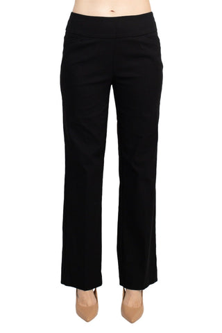 Counterparts Mid Waist Banded Waist Solid Straight Rayon Pant_Black_Front View