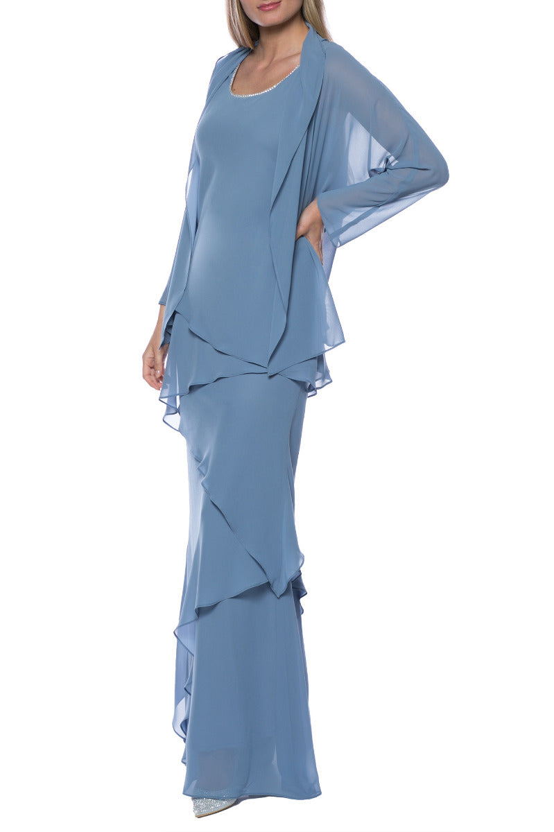 Robe en mousseline avec veste à manches longues assortie