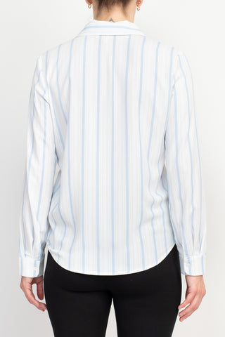 Philosophy Long Slv Collared Button Down Flow Striped Shirt - White Sea Breeze_Back View