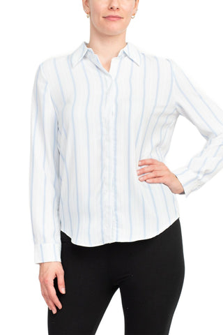 Philosophy Long Slv Collared Button Down Flow Striped Shirt - White Sea Breeze_ Front View
