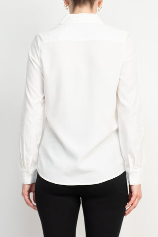 Philosophy Long Sleeve Collared Woven Shirt With Shirt Tail Hem_WHITE_back