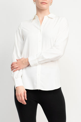 Philosophy Long Sleeve Collared Woven Shirt With Shirt Tail Hem_WHITE_front