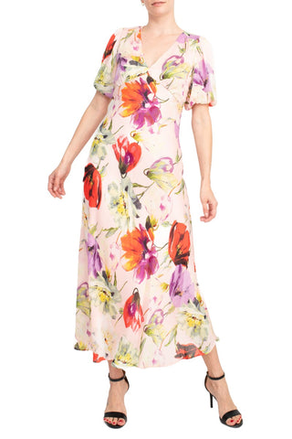 Taylor Poly Stripe Satin Maxi-Flamingo Pink_Front View