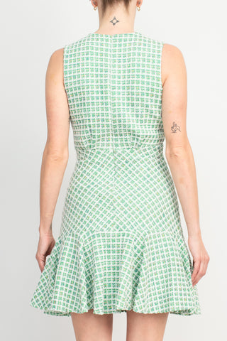 Taylor Soft Boucle V-Neck Dress - Lime Green Multi_Back View