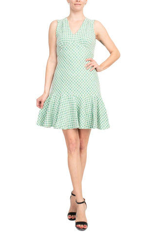 Taylor Soft Boucle V-Neck Dress - Lime Green Multi_Front View