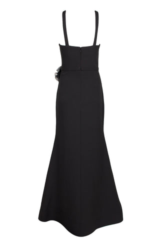 Nero Crossed Front Sleeveless Bodycon Ruffled Side A-Line Solid Scuba Gown