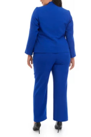 Le Suit Plus Size Crepe Two Button Notch Collar Jacket and Trouser Pant Set-CELESTE BLUE_back