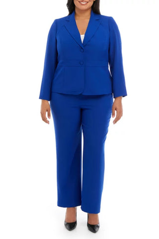 Le Suit Plus Size Crepe Two Button Notch Collar Jacket and Trouser Pant Set-CELESTE BLUE_front