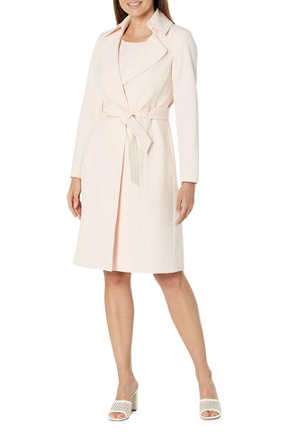 Le Suit Petite Crepe Belted Trench Jacket and Sheath Dress Set in Light Blossom_Front View