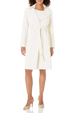 Le Suit Crepe Belted Trench Jacket and Sheath Dress Set-Vanilla Ice_Front View