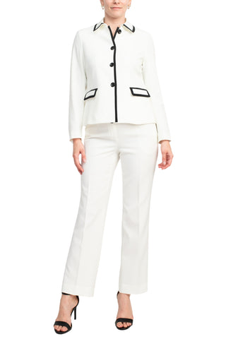 Le Suit Crepe Framed Button Up Jacket and Pants Set - Vanilla Black - Front View