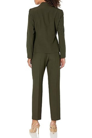 Le Suit Stretch Crepe One Button Pant Suit Set - BASIL Green_Back View