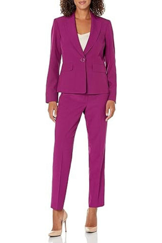 Le Suit Petite Stretch Crepe One Button Pantsuit-Wild Rose-Front View