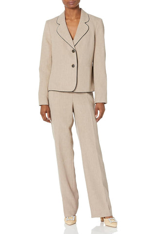 Le Suit Women's 2 Button Framed Jacket & Pant Suit_DESERT BLACK_front