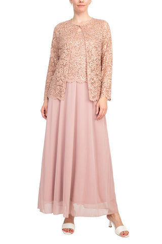 Marina Square Neck Sleeveless Sequin Lace Top Zipper Back with Jacket 2 Piece Set-Blush-Front_View