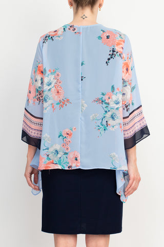 Sandra Darren Chiffon Knit Floral Kimono Jacket Dress_Back View