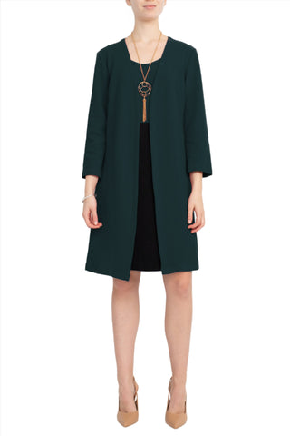 Sandra Darren Scoop Neck Sleeveless Short Dress With 3/4 Sleeves Attached Jacket - Mallard Black - Front
