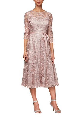 Alex Evenings Illusion Neckline 3/4 Sleeves Tie Waist A-Line Floral La Curated Brands Alex Evenings Illusion Neckline 3/4 Sleeves Tie Waist A-Line Floral La Curated Brands