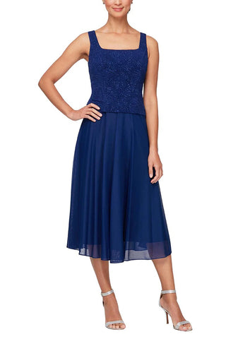 Alex Evenings Square Neck Sleeveless Zipper Back Jacquard Bodice Dress Curated Brands Alex Evenings Square Neck Sleeveless Zipper Back Jacquard Bodice Dress Curated Brands