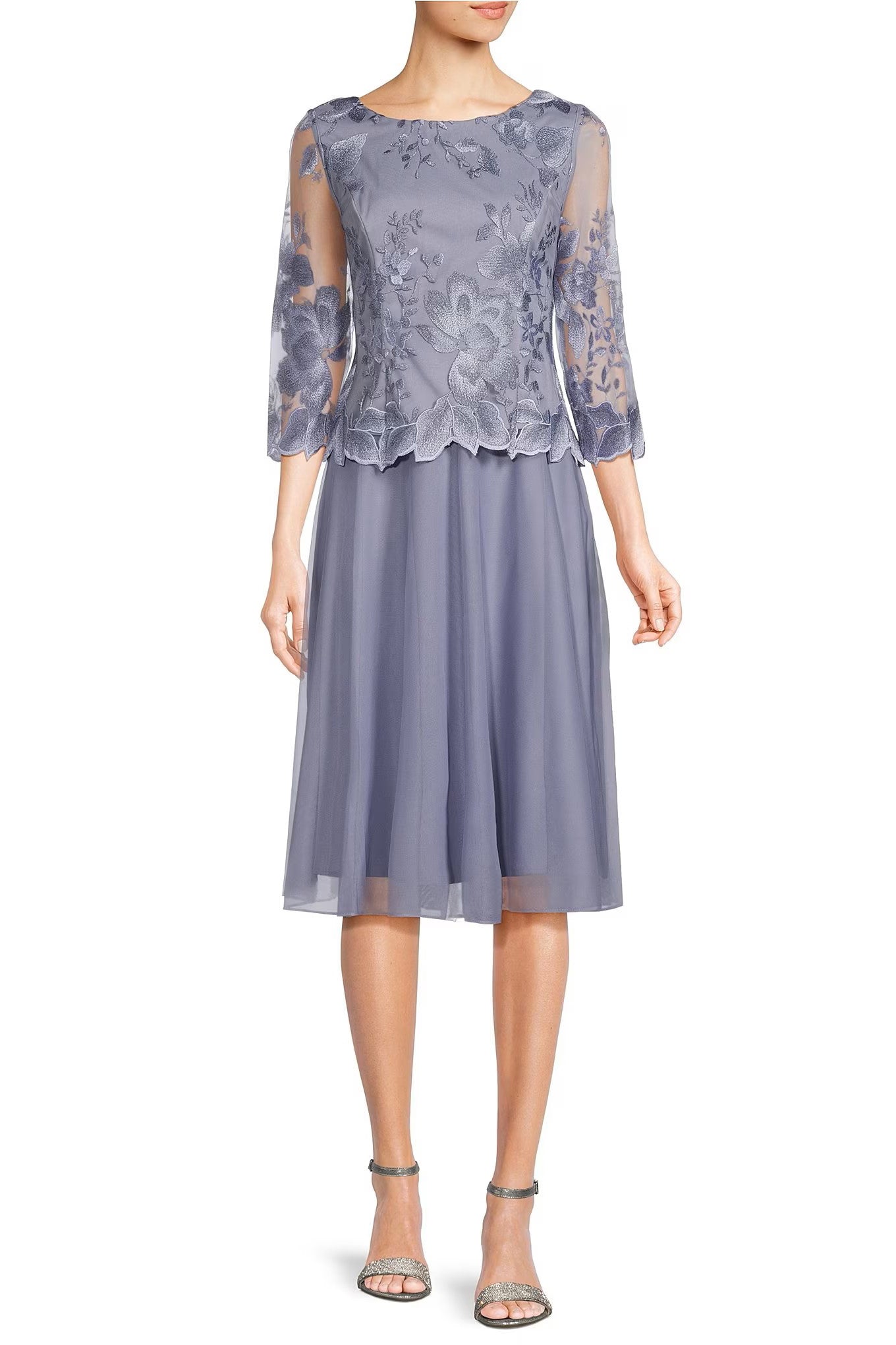 alex evenings floral embroidered dress Alex Evenings 8181366 - Long 72% Polyester, 17% Metallic, 11% Nylon A Line Dress