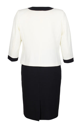 Tahari ASL Crew Neck Long Sleeve Button Down Slit Back Long Sleeve Banded Crepe Skirt Set (Plus Size)