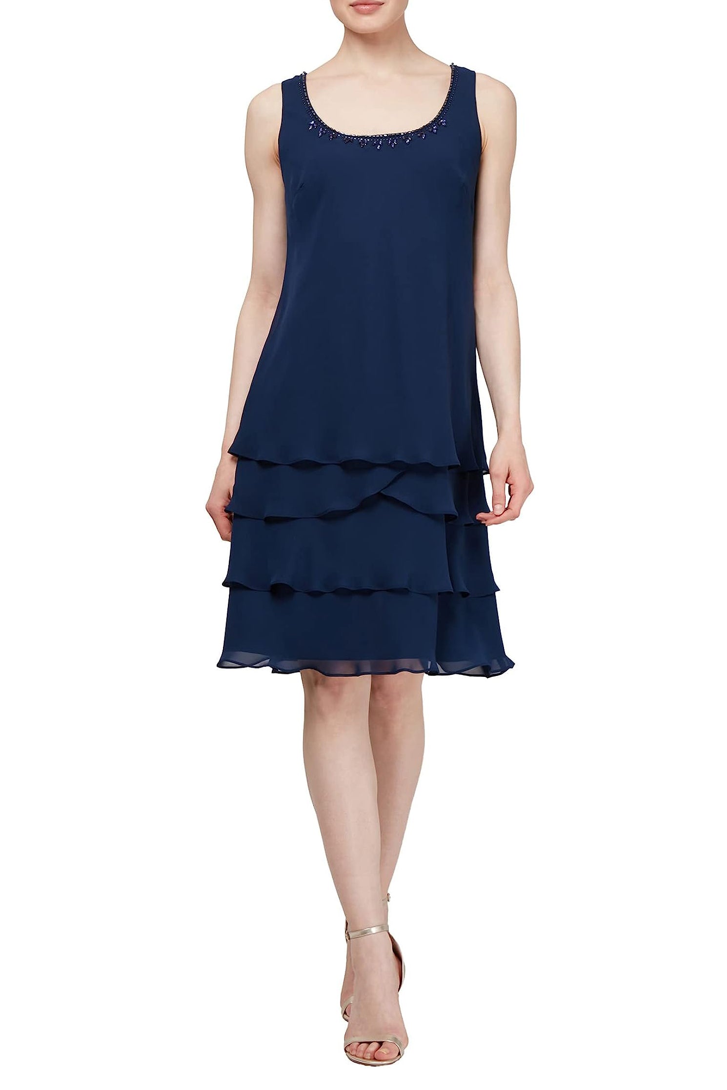 SL Fashion Embellished Scoop Neck Sleeveless Tier Chiffon Dress with M Curated Brands SL Fashion Embellished Scoop Neck Sleeveless Tier Chiffon Dress with M Curated Brands