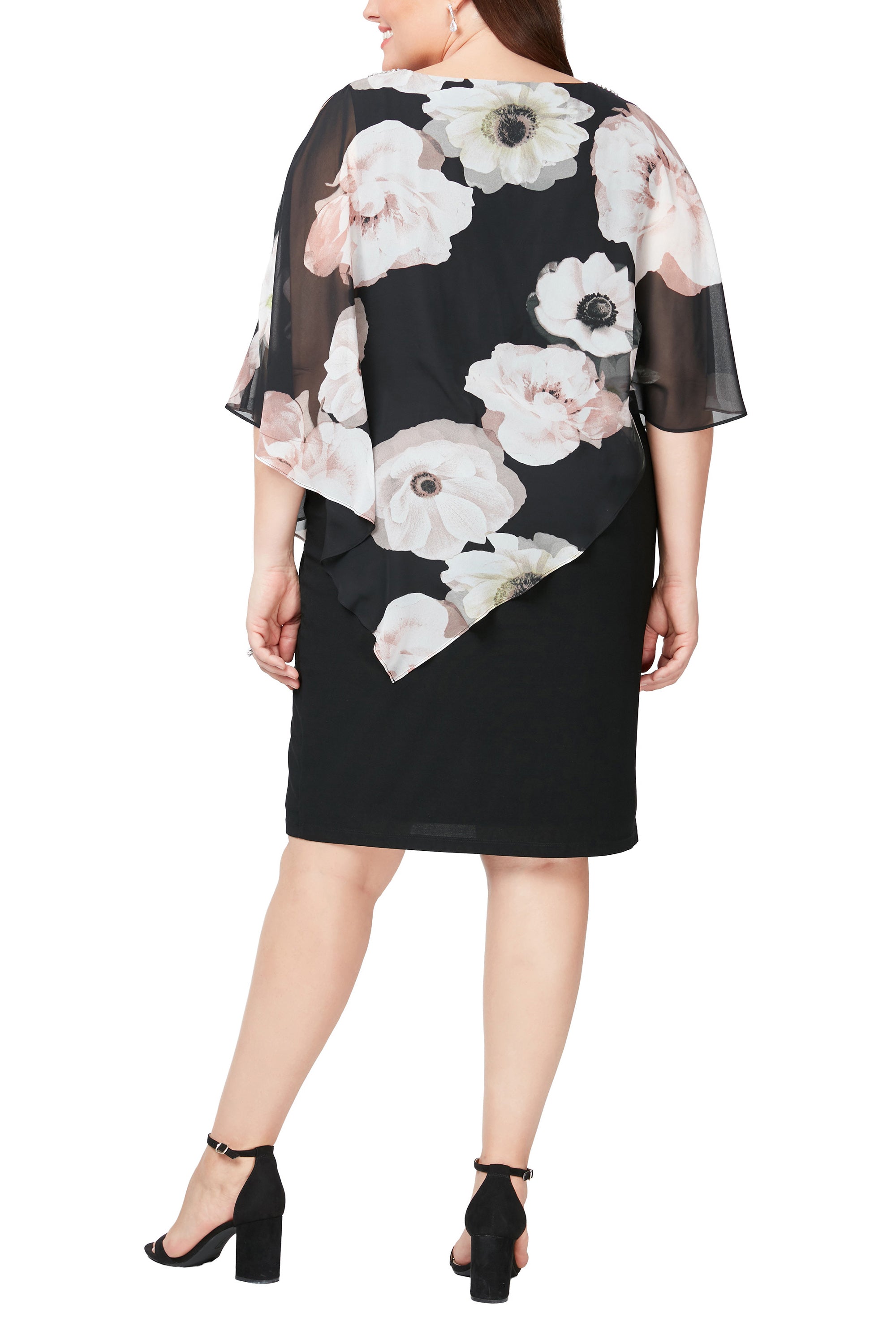 SL Fashion Boat Neck Embellished Shoulder Asymmetrical Multi Print Chiffon Overlay Jersey Dress | Available at Curated Brands in Los Angeles SL Fashion Boat Neck Embellished Shoulder Asymmetrical Multi Print Chiffon Overlay Jersey Dress | Available at Curated Brands in Los Angeles