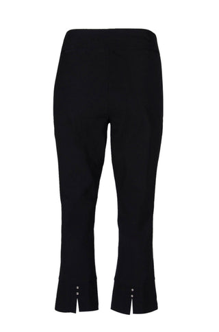 Carre Noir Mid Waist Canded Waist Slit Cuff Pockets Solid Crepe Pants