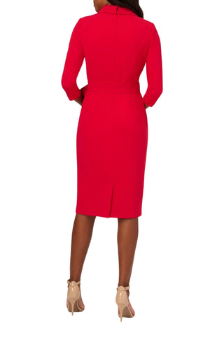 Adianna Papell Wrap Front Crepe Sheath Dress-Hot Ruby_Back View