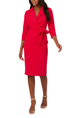 Adianna Papell Wrap Front Crepe Sheath Dress-Hot Ruby_Front View