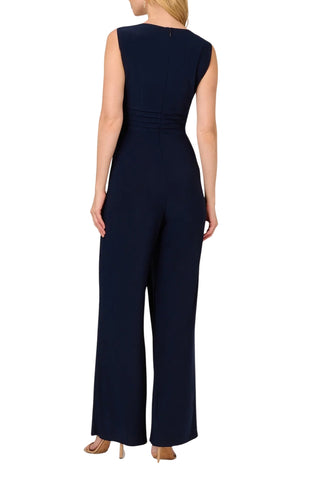 Adrianna Papell Jersey Sleeveless Bodice Wide Legs Jumpsuit - Midnight _Back View