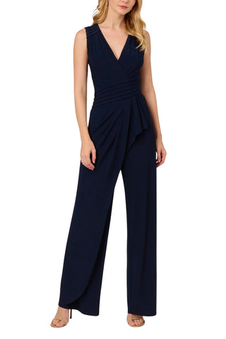 Adrianna Papell Jersey Sleeveless Bodice Wide Legs Jumpsuit - Midnight _Front View