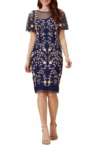 Adrianna Papell Navy Blush Sequin Dress - Front View