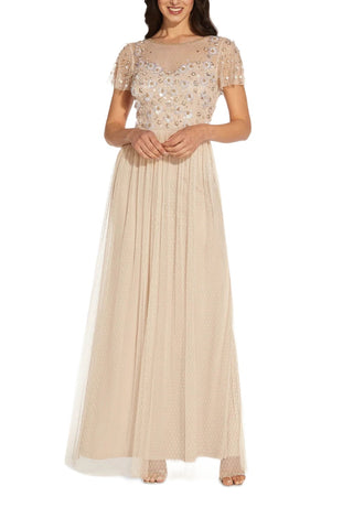 Adrianna Papell Boat Neck Short Sleeve Illusion Embellished Bodice Zip Curated Brands Adrianna Papell Boat Neck Short Sleeve Illusion Embellished Bodice Zip Curated Brands