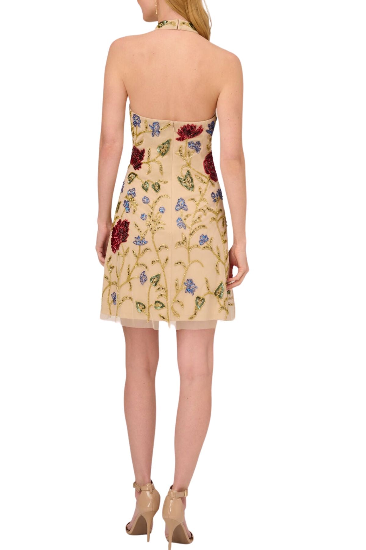 Adrianna Papell beaded mesh fit and flare cocktail dress #AP1E210539 | Curated Brands Adrianna Papell beaded mesh fit and flare cocktail dress #AP1E210539 | Curated Brands