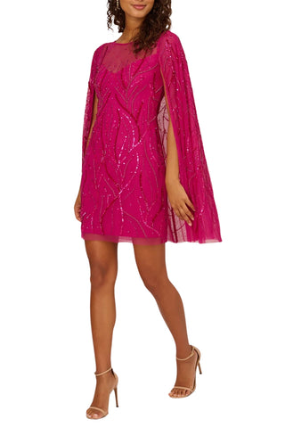 Adrianna Papell Sequin cape with illusion neckline shift dress at Curated Brands in LA
