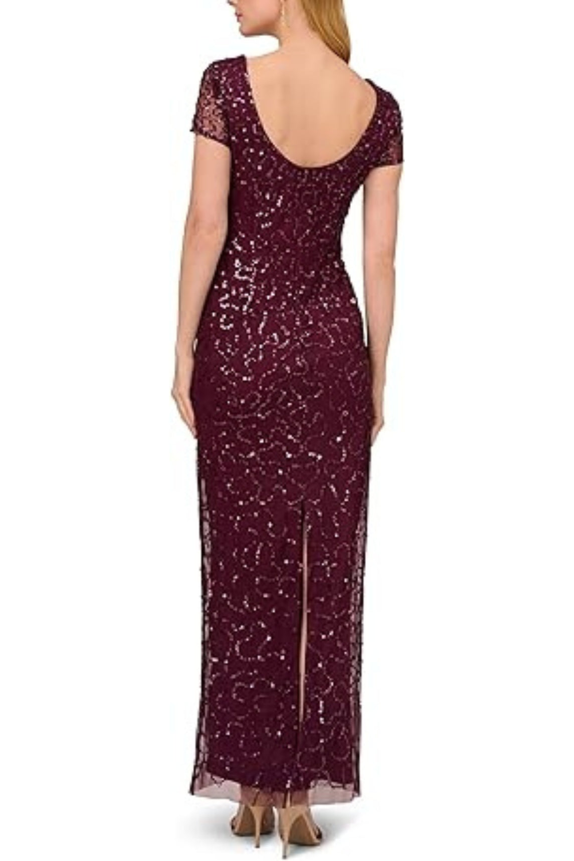 Adrianna Papell Beaded Short Sleeve Gown | Available at Curated Brands in Los Angeles Adrianna Papell Beaded Short Sleeve Gown | Available at Curated Brands in Los Angeles