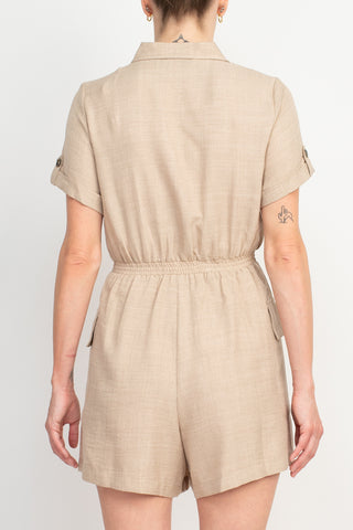 Emma & Michele Light Taupe Polyester Woven Romper_back View