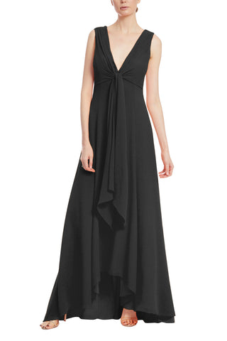 Badgley Mischka Front Knot High-Low Maxi Sleeveless Georgette Gown_BLACK_front