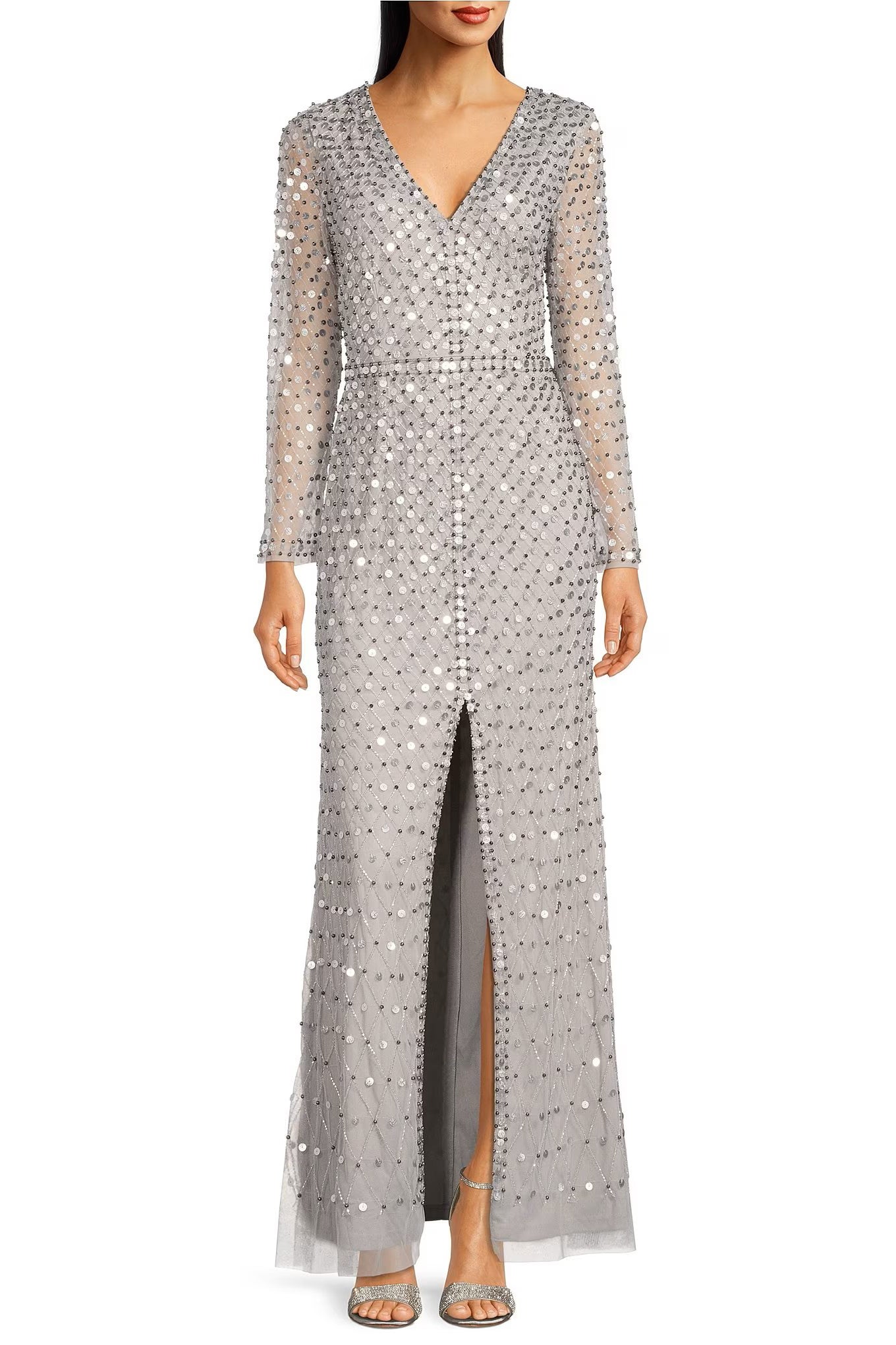 aidan mattox long sleeve sequin dress Aidan by Aidan Mattox Sequin Mock-Neck Long-Sleeve Dress