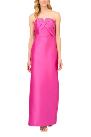 Aidan Mattox Strapless Mikado Gown with Pleated Bodice - Magenta_Front View