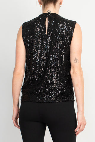 Nicole Miller Gemma All Over Sequin Sleeveless Top-Very Black_Back View