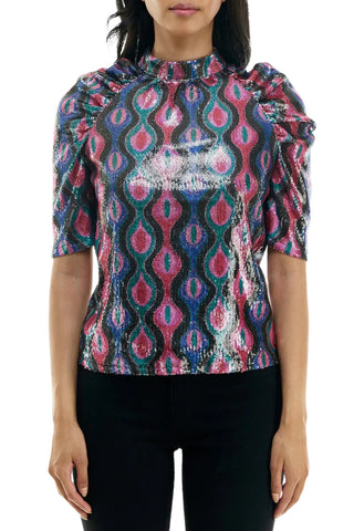 Nicole Miller All Over Sequin Top - Black Multi_Front View