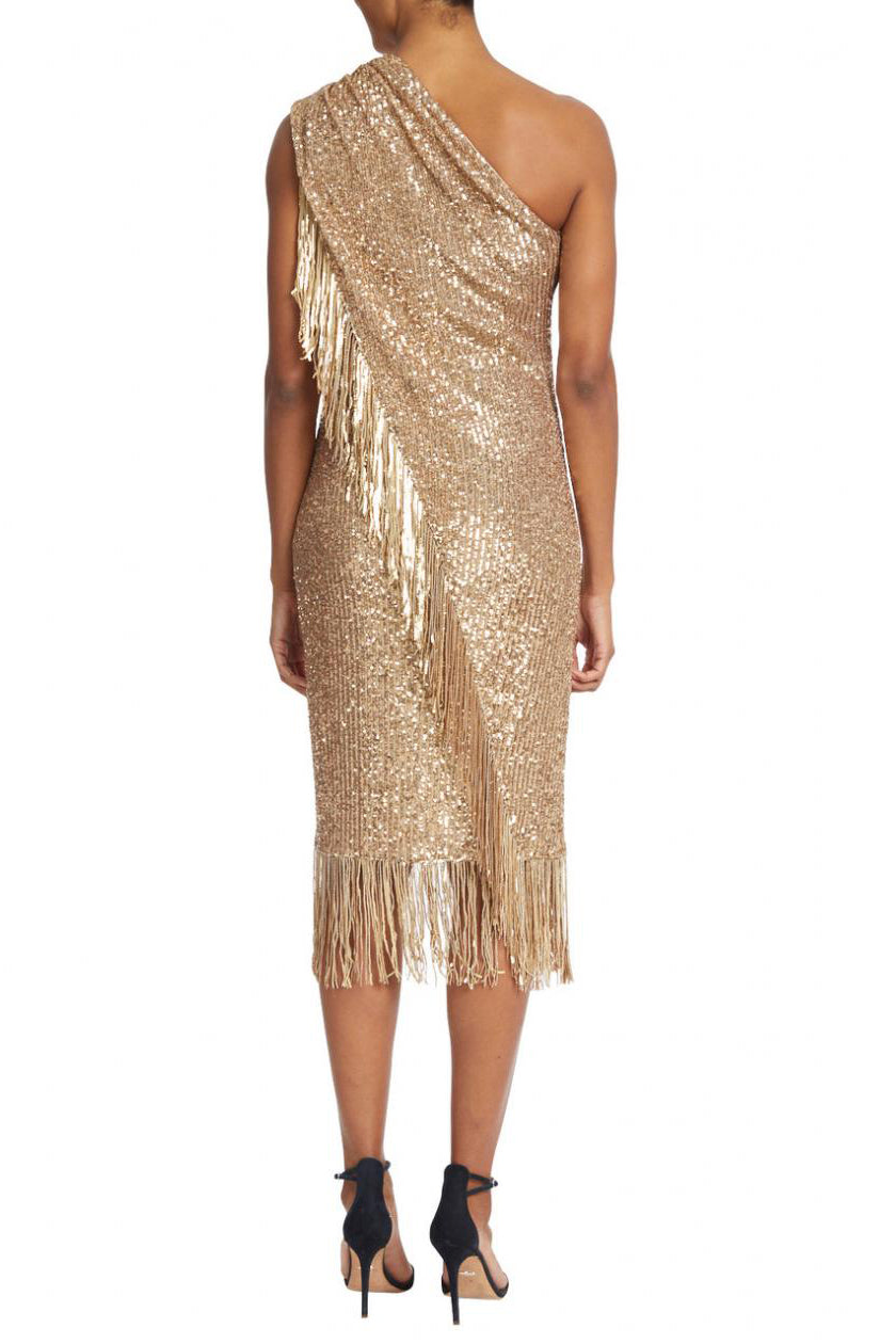 Badgley Mischka asymmetrical one shoulder sequin fringe cocktail dress Curated Brands Badgley Mischka asymmetrical one shoulder sequin fringe cocktail dress Curated Brands