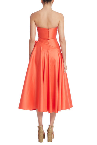 Badgley Mischka Strapless Ruched Bow Side Detail A-Line Zipper Closure Mikado Dress_PERSIMMON_back
